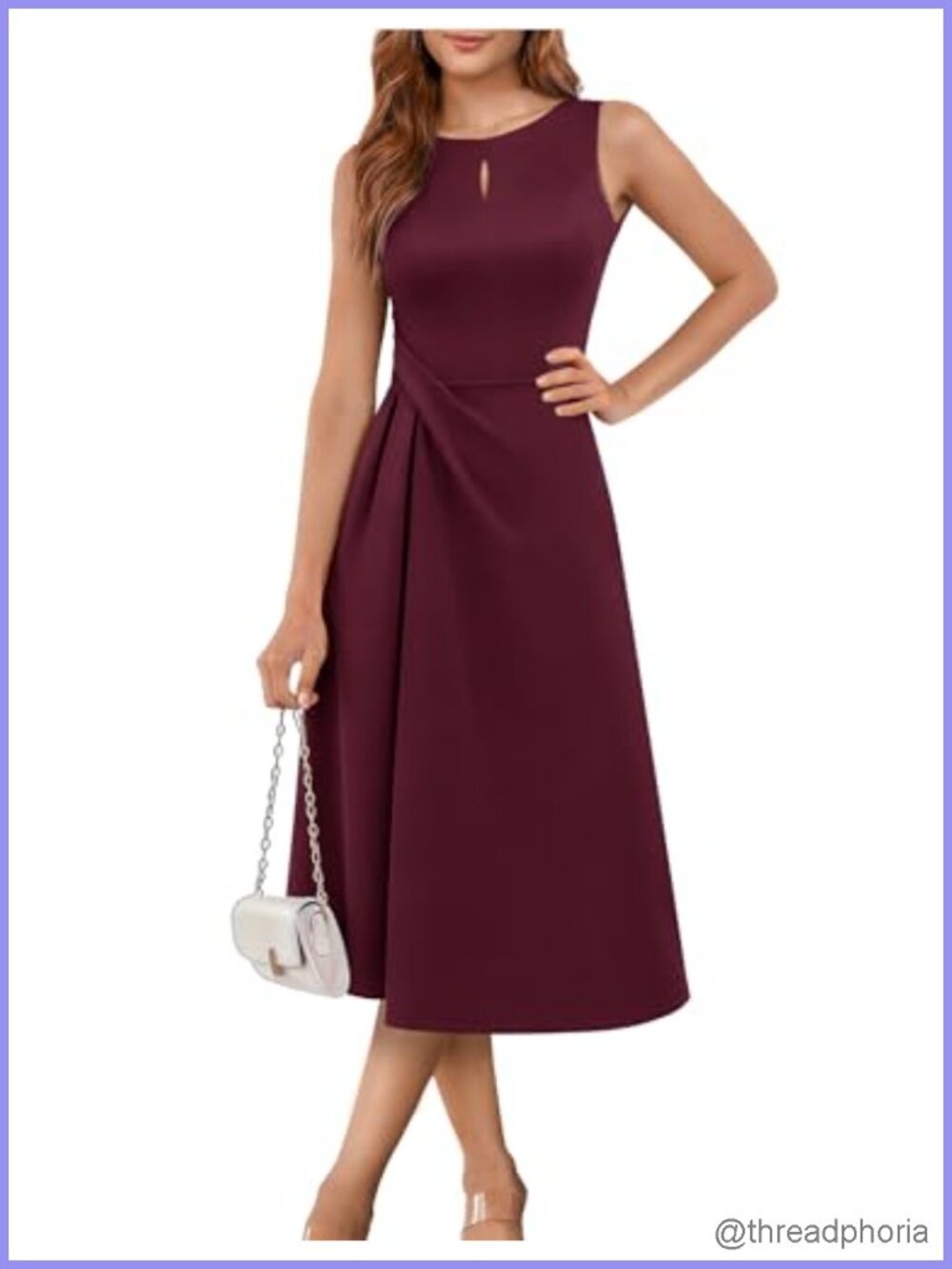 Sleeveless Midi Wedding Guest Dress A-Line Ruched Waist Formal